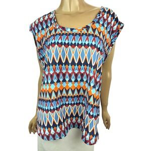 J. Crew Size 14 Sleeveless Top Blouse Pullover Blue,Orange,Red Scoop Neck